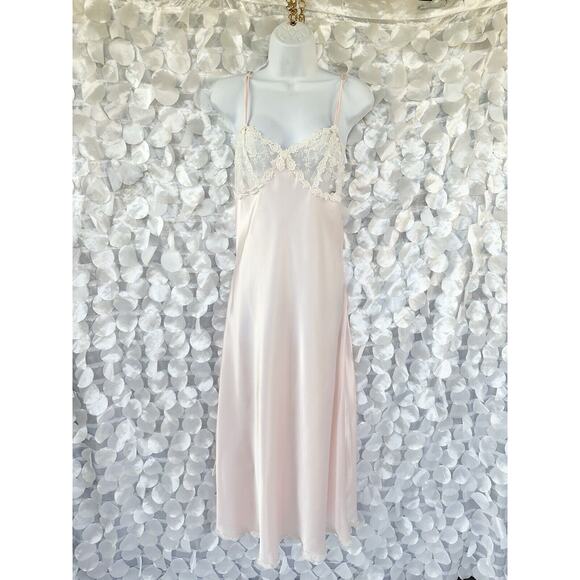 Oleg Cassini Small Long Pink Satin Gown Dress Lace Bridal Elegant Wide Sweep - Picture 6 of 12